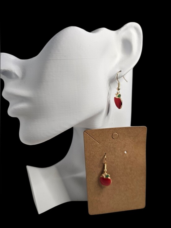 Jewelry - Gold-Tone Red Apple Dangle Earrings - NWOT